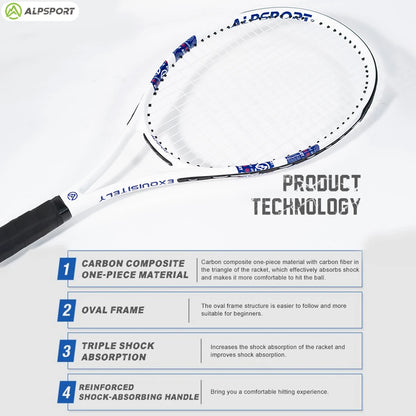 Carbon Fiber Tennis Racket, T800 18K-Professional Grade with Bag&Strap Lightweight Training Racquet for Adults Men&Women, ALPSPORT