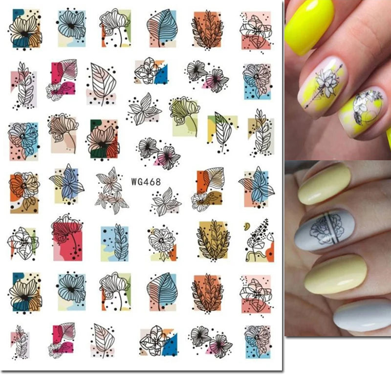 3d Nail Art Decals Tropical Palm Leaves Flowers Laces Faces Adhesive Sliders Nail Stickers Decoration For Nail Manicure