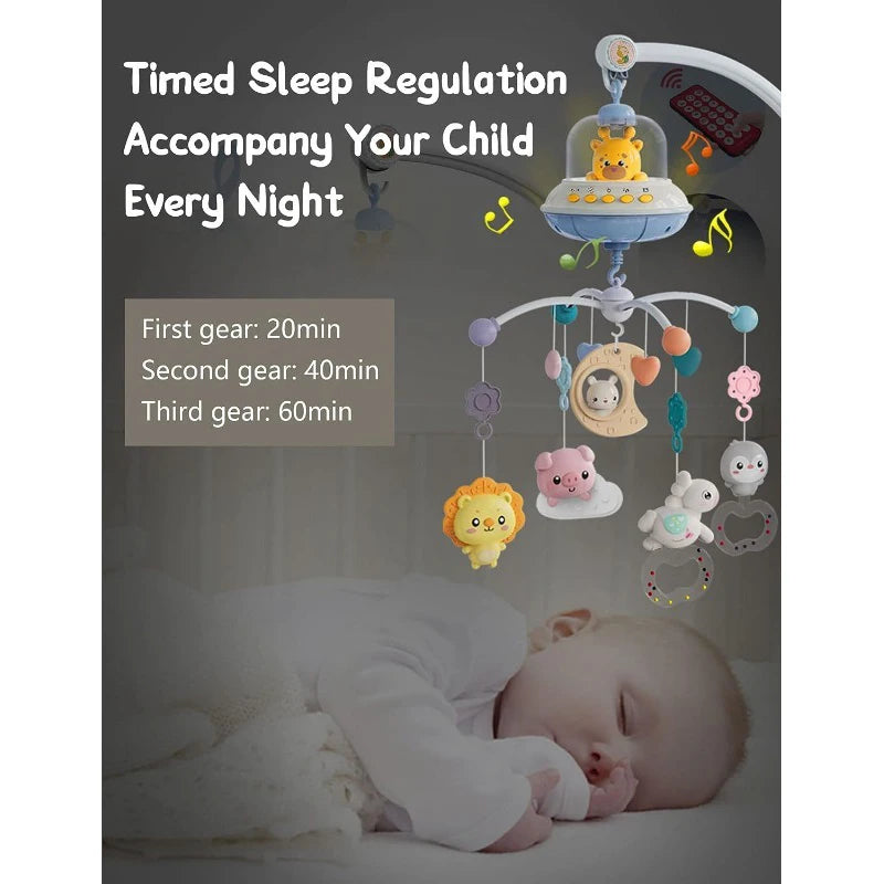 Baby Crib Mobile with Lights Music Projection for Infants 0-6 Months Remote Control Crib Toys for Newborn Baby Mobile for Crib