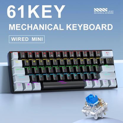 K61 Wired Portable Mechanical Keyboard, Phantom RGB Colorful, Gaming-grade Response, Ergonomic Design, Usable for Gaming and Office