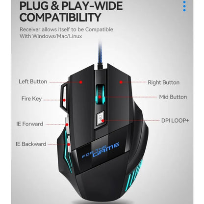 New Hyperspeed USB Gaming Mouse, RGB Backlit Ergonomic Game Mice, 7D Esports Wired Mouse for Laptop PC Gamer