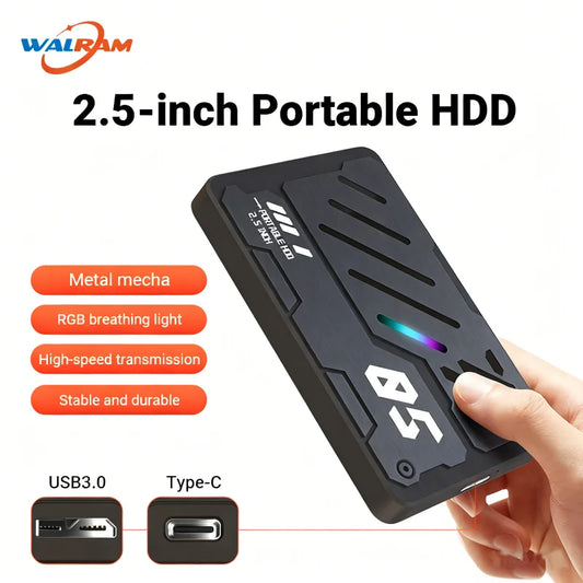 2.5 inch Portable External Hard Drive 160G/250G/320G/500G/750G/1TB HDD Mecha Style RGB Storage Disk USB 3.0 TypeC for PC Desktop