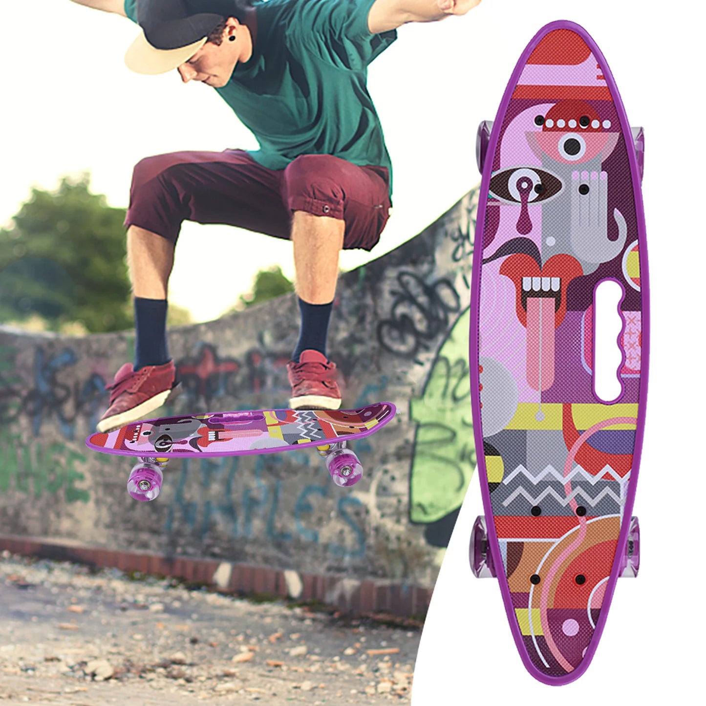 Four Wheels Skateboard Portable Children Skateboard with Four Wear Resistant Flashing Wheels for Kid Beginners Kid Skateboard