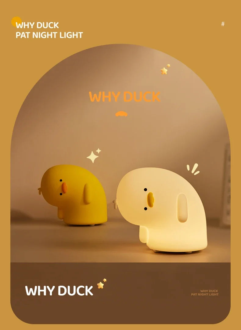 Rechargeable LED Night Light Cute Duck Silicone Patting Lamp Nursery Children Nightlights Home Bedside Room Decor Birthday Gift