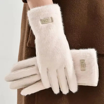 Korean Elegant Suede Gloves for Women Faux Mink Fur Warm and Skin Friendly Touch Screen Gloves Sweet and Soft Commuting Gloves
