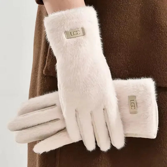 Korean Elegant Suede Gloves for Women Faux Mink Fur Warm and Skin-Friendly Touch Screen Gloves Sweet and Soft Commuting Gloves