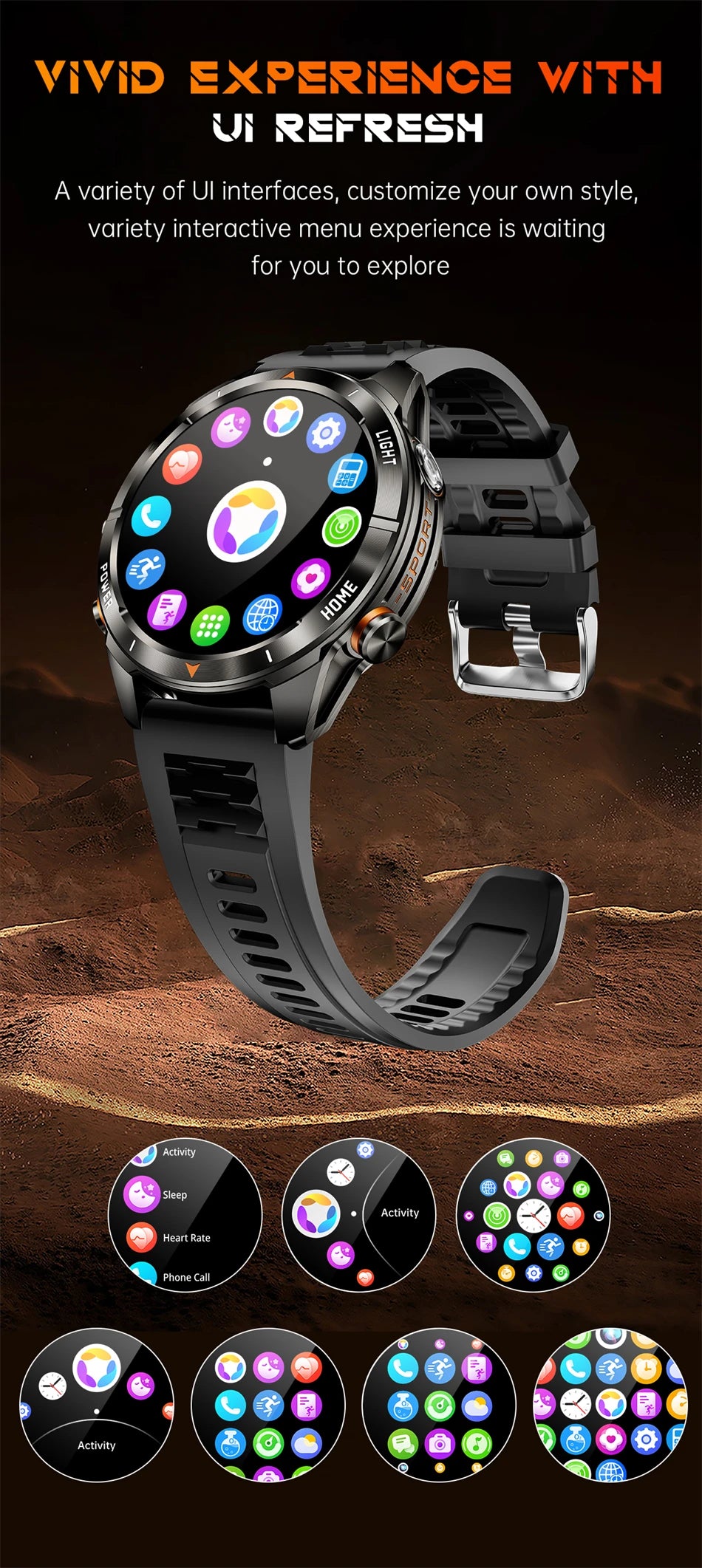 New Outdoor Sport Smart Watch, For Men, 1.46" AMOLED Screen LED, Flashlight, 515mAh Battery, 10ATM Waterproof, Bluetooth Call Smartwatch