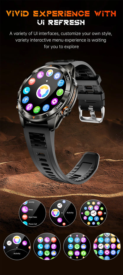 New Outdoor Sport Smart Watch, For Men, 1.46" AMOLED Screen LED, Flashlight, 515mAh Battery, 10ATM Waterproof, Bluetooth Call Smartwatch