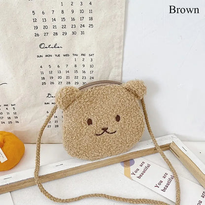 New Cartoon Bear Girls Plush Shoulder Bag Autumn Winter Cute Kids Messenger Bag
