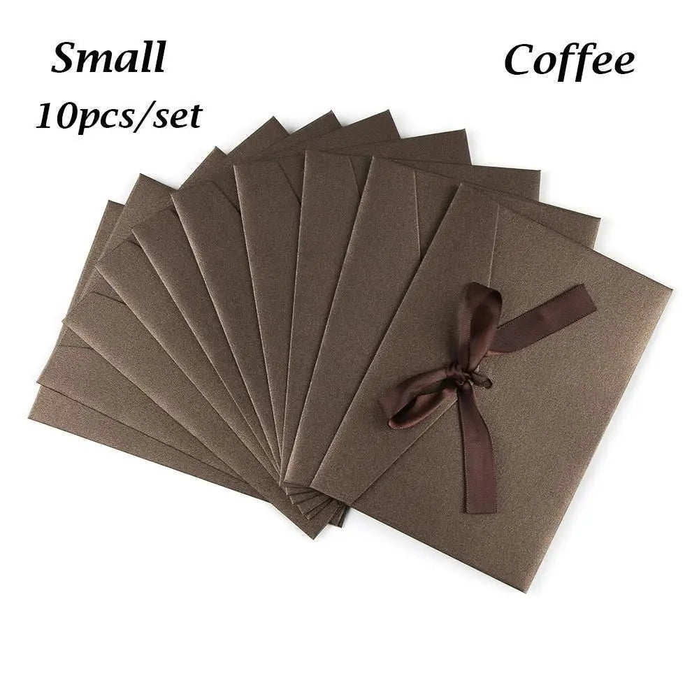 10 Pcs/set Envelope Pearlescent Paper Bow Thicken Ribbon Retro Creative Color Stationery Wedding Invited Gift High Quality