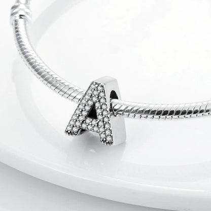 Fit Original Bangle Bracelet DIY A-Z Alphabet Charms Bead 925 Sterling Silver CZ Zircon LOVE Letter Dangle Pendant Jewelry Gift