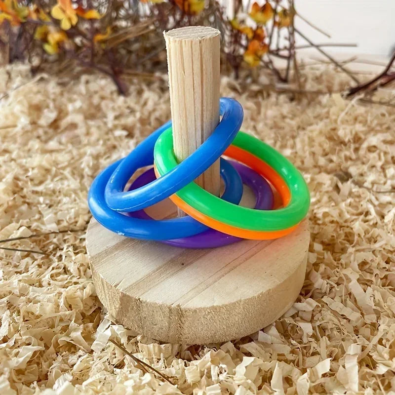 Juguete de anillo interactivo de loro de madera, ejercicio educativo estimulante, tiempo de juego divertido para loros, periquitos, juguetes para pájaros (color aleatorio)