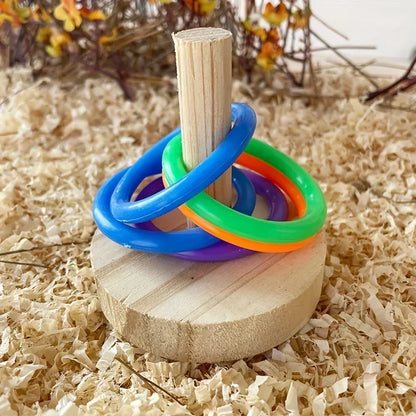 Juguete de anillo interactivo de loro de madera, ejercicio educativo estimulante, tiempo de juego divertido para loros, periquitos, juguetes para pájaros (color aleatorio)