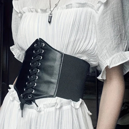 New Corset Punk Black Wide Belt, Pu Leather Slimming Body Belts for Women, Elastic High Waist Belt Female Cummerbunds