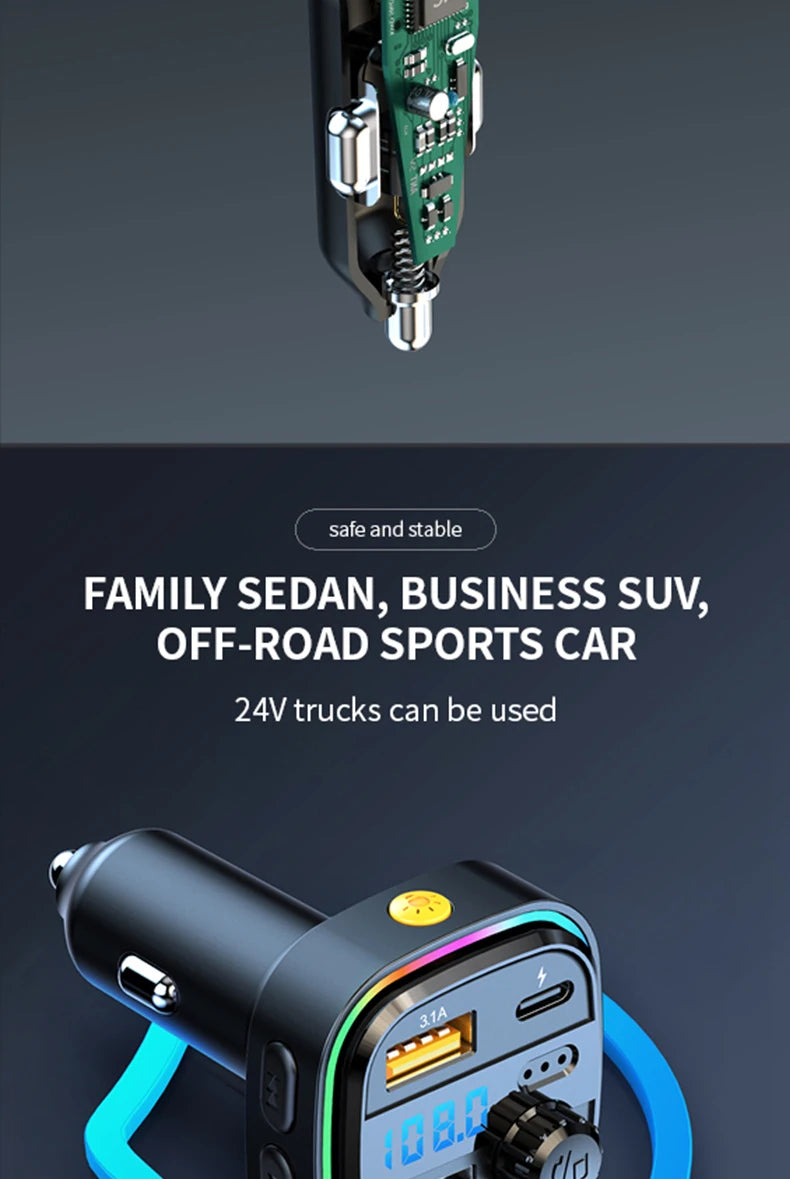 Car MP3 Player FM Transmitter Car Charger Type C Bluetooth 5.0 Handsfree Bluetooth Calling Super Quick Charge Adapter for Car