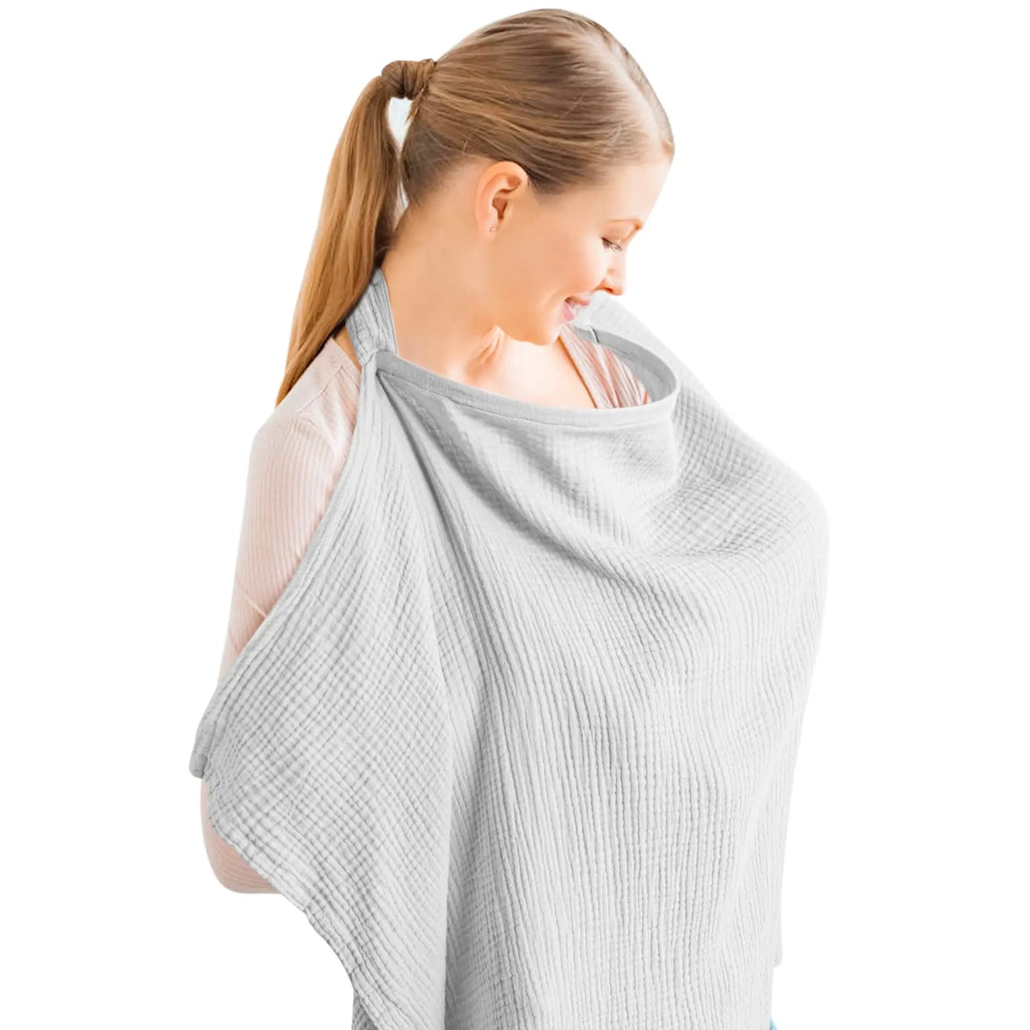 Muslin Nursing Covers for Breastfeeding, Privacy Breast Feeding Cover with Arch Neckline for Mom and Baby Nursing Apron