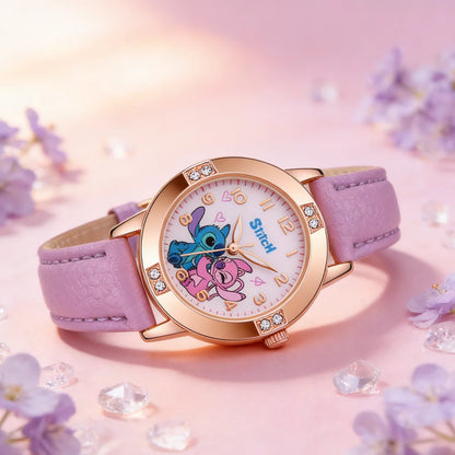 Cartoon Stitch Watches Kids Boys Girls Cute Cartoon Imitation Diamond Wristwatch Belt Student Quartz Watch Children Gifts