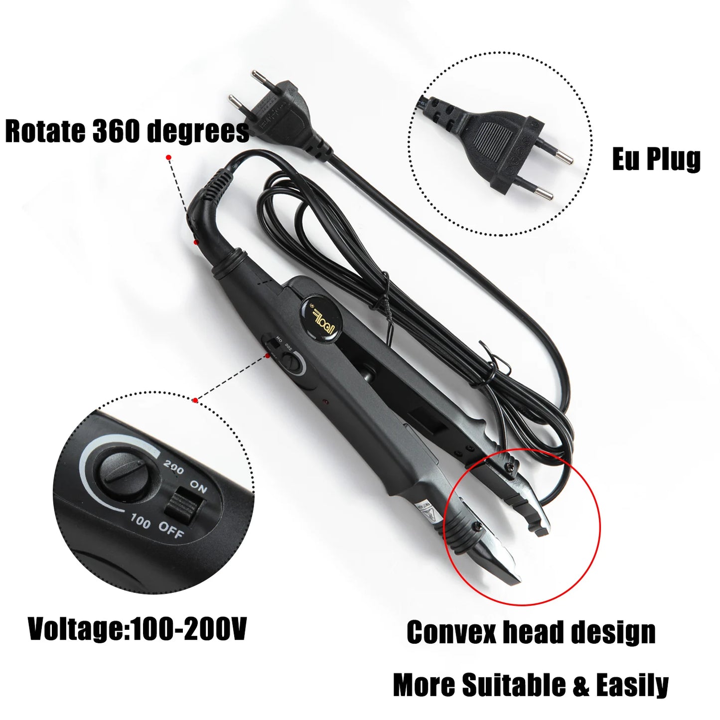 Herramienta profesional para extensiones de cabello Conector de cabello Fusión de hierro caliente Conector Temperatura ajustable Herramienta de fusión Enchufe UK/US/EU