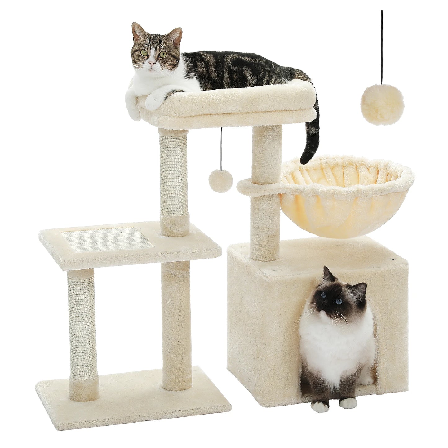 Cat tree, Cat Tower for Indoor Cats, 2 Styles Cat Activity Tree with Cat Scratching Posts, Big Hammock and Removable Top Perch Grey