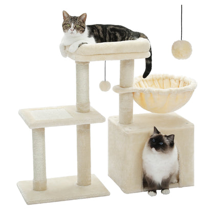 Cat tree, Cat Tower for Indoor Cats, 2 Styles Cat Activity Tree with Cat Scratching Posts, Big Hammock and Removable Top Perch Grey