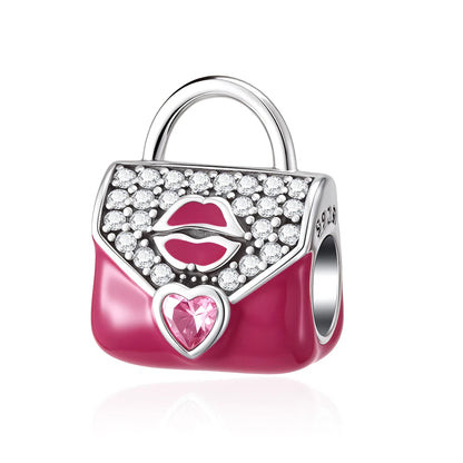 Pink Bead Bag Perfume Lipstick high heels Pendant fit Original Bracelet Accessories DIY Jewelry Women 925Silver Gift Trunk Charm