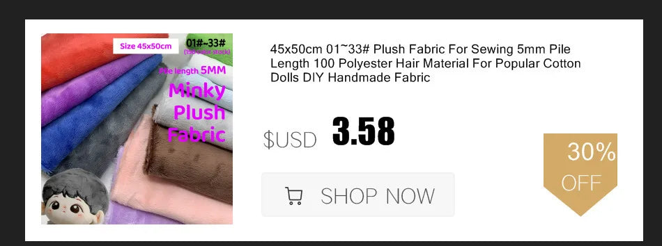 45x50cm 34~66# Plush Fabric For Sewing 5mm Pile Length 100 Polyester Hair Material For Popular Cotton Dolls DIY Handmade Fabric