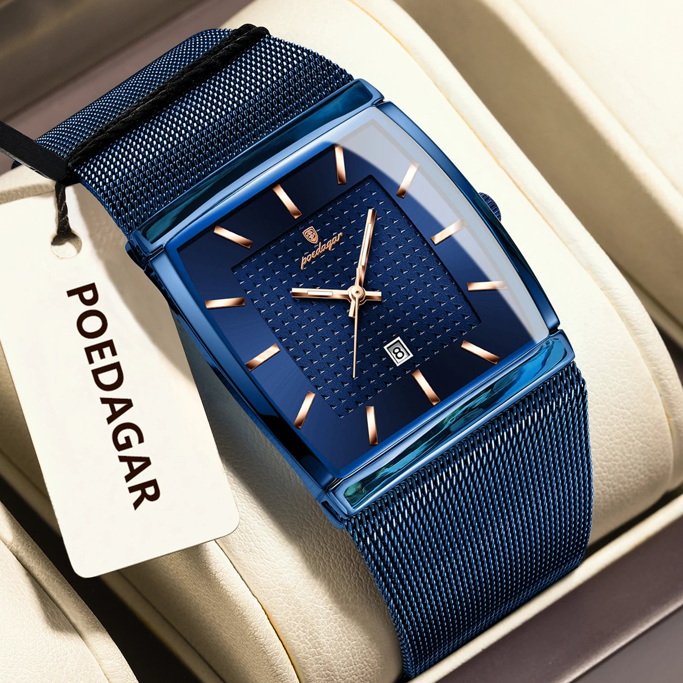 POEDAGAR Fashion Luxury Man Wristwatch Waterproof Luminous Stainless Steel Mesh Men's Watch Date Quartz Business Watches For Men