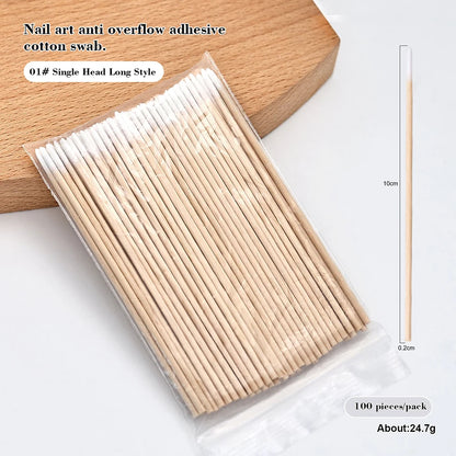 100PCS Nail Tip Cotton Swabs With Wooden Sticks Pointed Tip Cotton Swabs For Nail Polish Touch Up Disposable Makeup Applicators