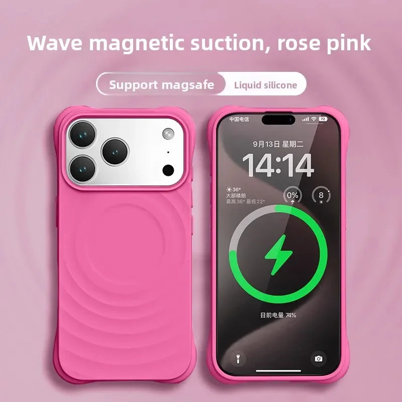 High Quality Solid Color Case For IPhone 17 16 15 14 13 Air Pro Max For Magsafe Liquid Silicone Wave Pattern Anti-Scratch Cover