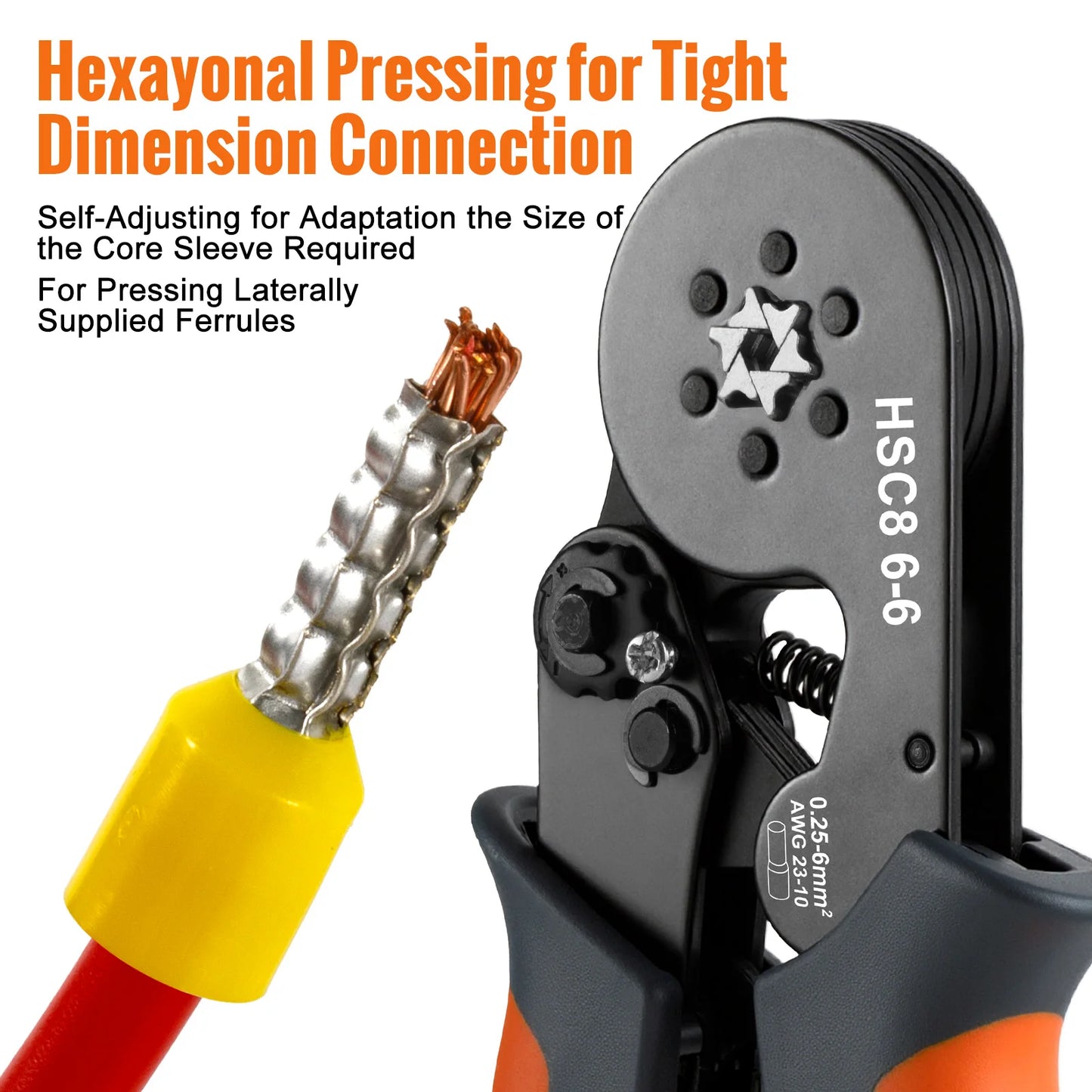 Self-Adjusting Wire Strippers and Crimper Tool,Hexagonal Self-Adjustable Ratchet Ferrule Crimping Tool Kit with Wire Terminals