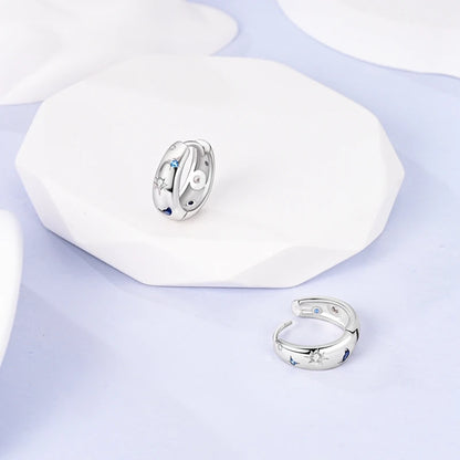 925 Sterling Silver Colored Zirconium Stars Hoop Earrings For Women Jewelry, Anniversary WeddingMaking Jewelry Gift