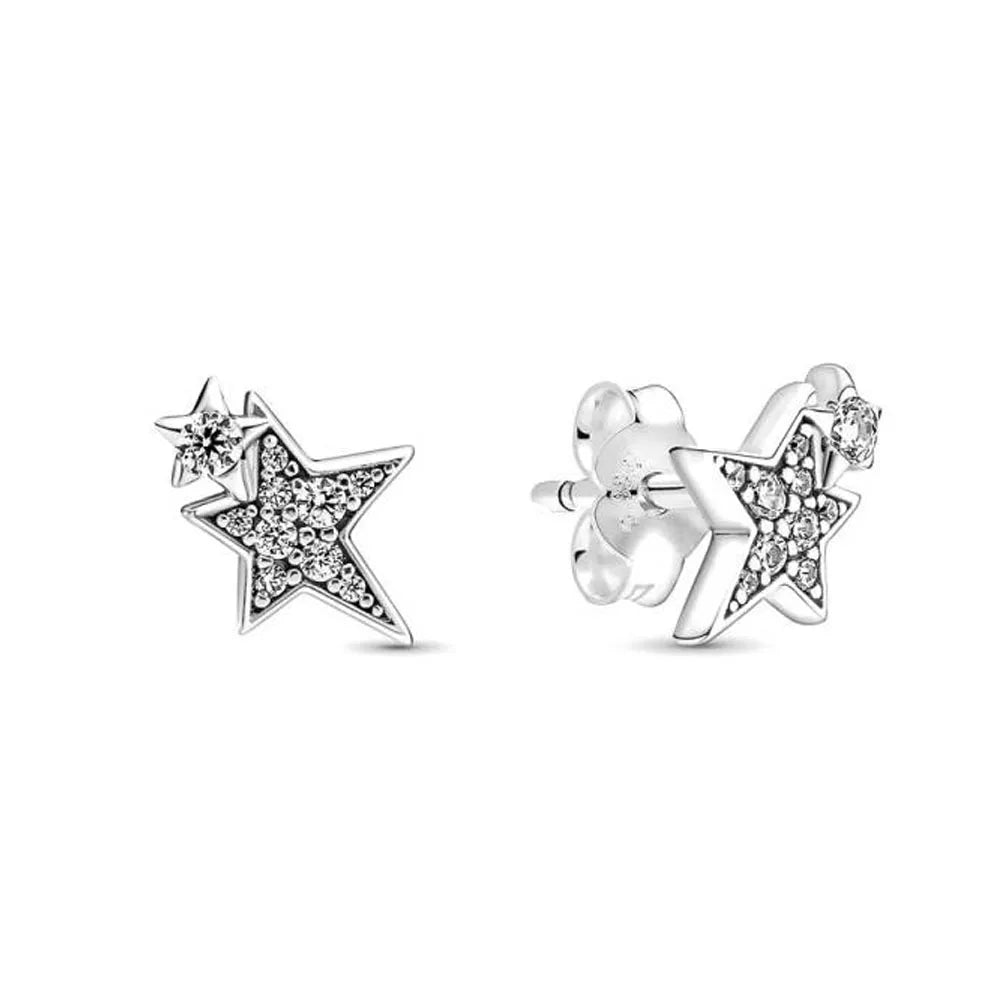 Blue Sparkling Zircon Star Moon Series Charms Beads Fit Original Bracelet Women DIY Pendant Accessories Jewelry 925 Silver Gifts