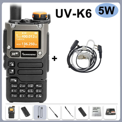 Quansheng UV-K6 Walkie Talkie 5W Radio de banda aérea Carga tipo C UHF VHF DTMF FM Scrambler NOAA Frecuencia inalámbrica Radio CB de dos vías