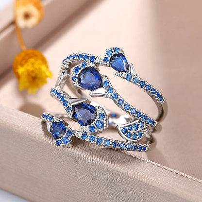 Huitan Gorgeous Blue Cubic Zirconia Wedding Rings for Women Newly Designed Fashionable Female Accessories Party Trendy Jewelry