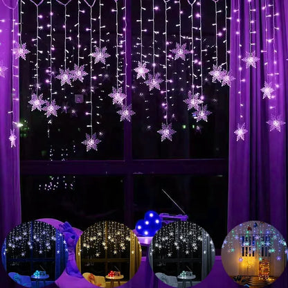 Christmas Snowflakes String Lights Flashing Fairy Curtain Garland Outdoor For Holiday Party New Year 2025 Decoration