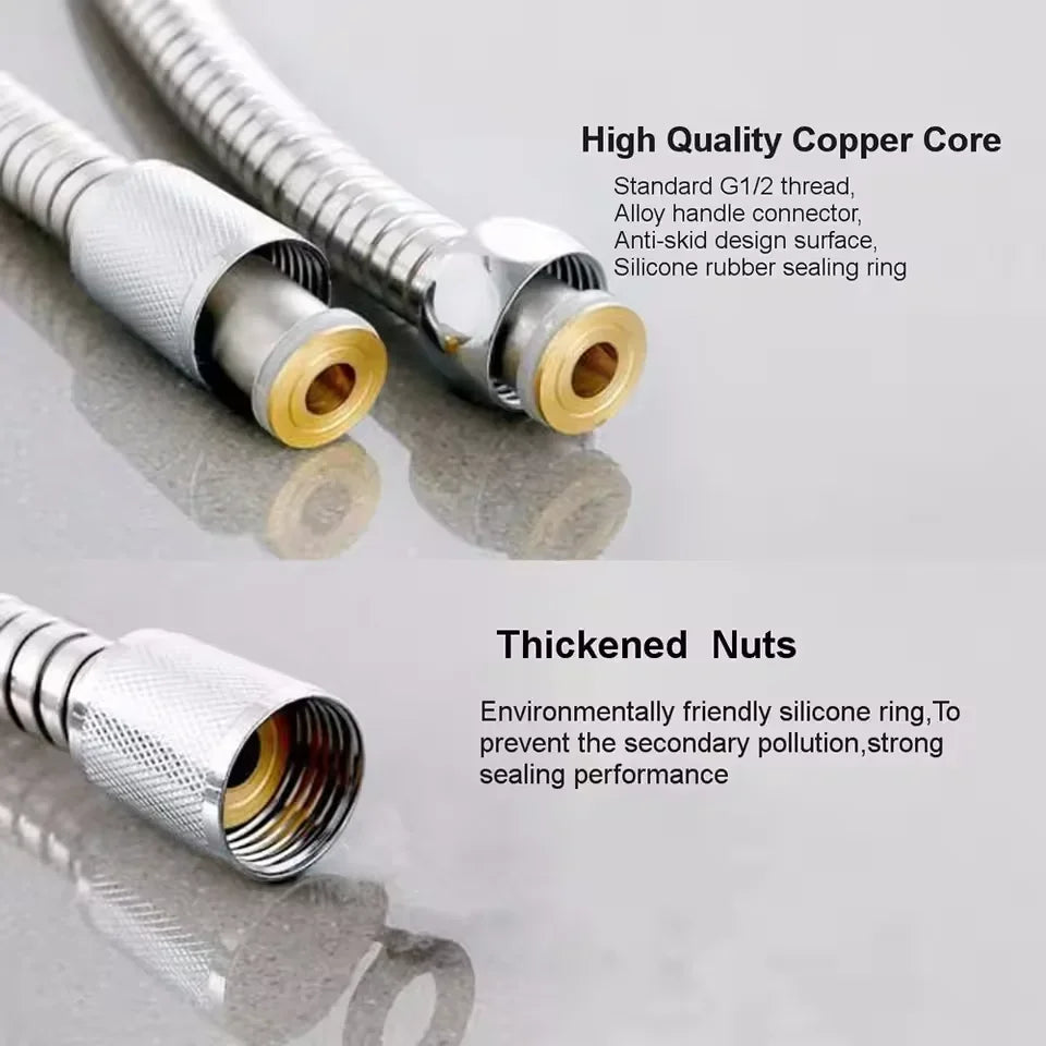 SUS 304 1.5/2M, Black/silver Flexible Shower Hose, Long Bathroom Shower Pipe Extension, Water Pipe Pull Pipe Bathroom Accessories
