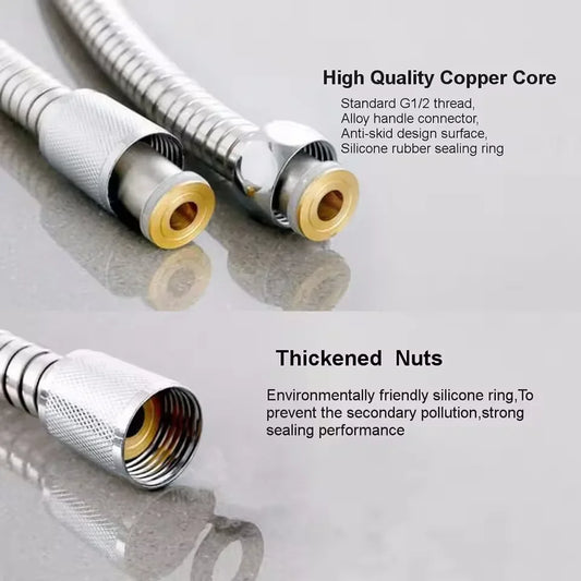 SUS 304 1.5/2M, Black/silver Flexible Shower Hose, Long Bathroom Shower Pipe Extension, Water Pipe Pull Pipe Bathroom Accessories