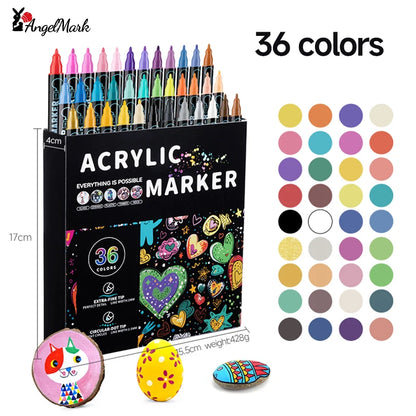 Acrylic Marker Pen, Double Headed Waterproof Art Painting Supplies, School Stationary, Graffiti Drawing 12-72 Colors, ANGEL MARK
