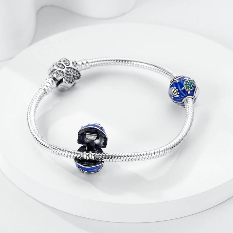 PAMELA 925 Sterling Silver Sea Turtle Starfish Blue Charm Dolphin Octopus Shell Bead For Original Charms Bracelets Ocean Jewelry