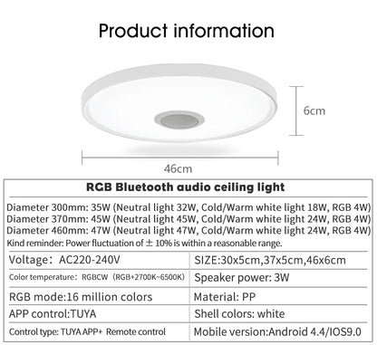 LED Smart Ceiling Lamps RGB APP Remote Control Dimming Modern Home Lighting Music Light with Speaker For Living Room Bedroom