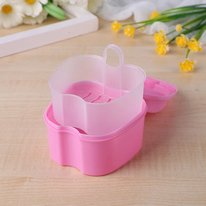 Denture Bath Box, Organizer, Dental False Teeth Storage Box with Hanging Net Container Cleaning Teeth Cases, Artificial Tooth Boxes