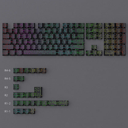 Contour Lines Translucent Keycaps Side Engraving Cherry Profile Black White Key Cap 60 70 80 90 100 Layout Mechanical Keyboard