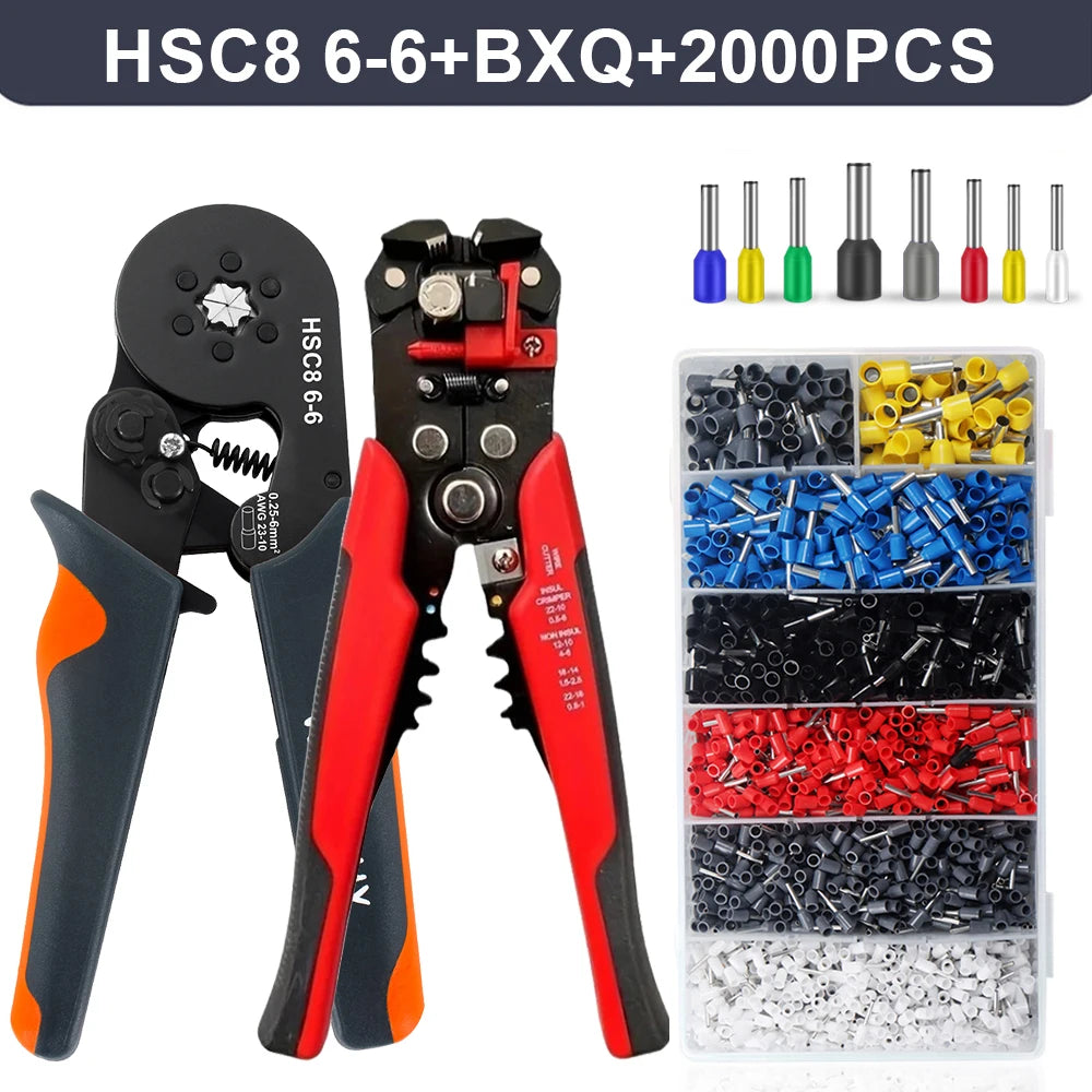 Self-Adjusting Wire Strippers and Crimper Tool,Hexagonal Self-Adjustable Ratchet Ferrule Crimping Tool Kit with Wire Terminals