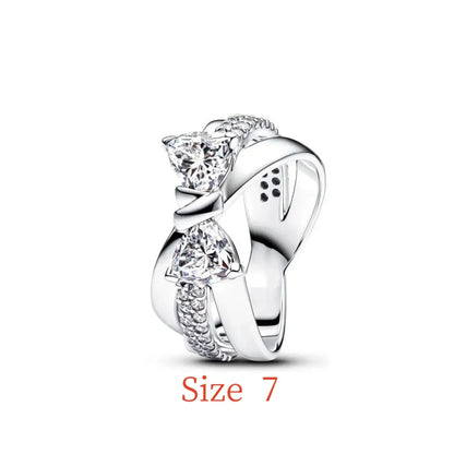 New 925 Silver bow Heart-shaped Ring Necklace Suitable for Valentine's Day,Holiday Gifts for Women DIY High-end ,Fashion Jewelry