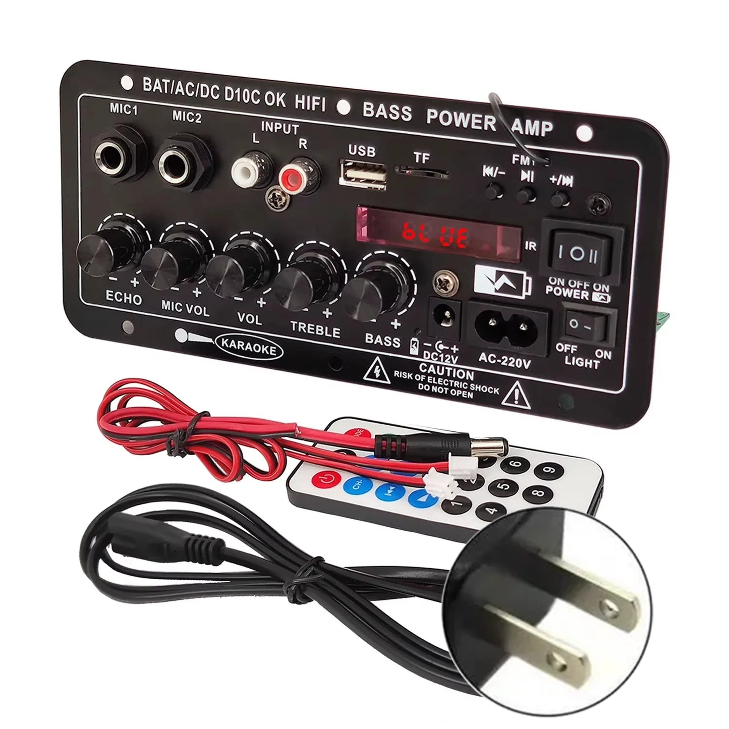 WOOPKER 30W-120W Digital Bluetooth Amplifier Board D10C Subwoofer Dual Microphone Amp Speaker for Car Karaoke Home Theater DIY
