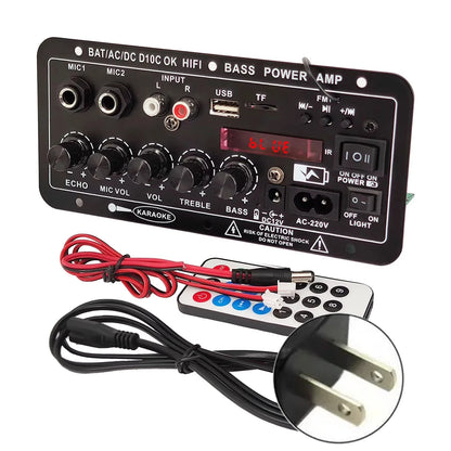 WOOPKER 30W-120W Digital Bluetooth Amplifier Board D10C Subwoofer Dual Microphone Amp Speaker for Car Karaoke Home Theater DIY
