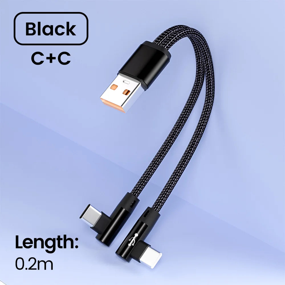 2 In 1 USB Cable To Type C Elbow 90 Degree USB C Cable 66W Fast Charging Data Micro USB Phone Cable For iPhone Android Gaming