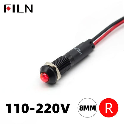 FILN 8mm LED Light Panel Mounted Raised Head LED Light Panel Black Metal Shell Mini 12V 24V 110V 220V With 20cm Cable