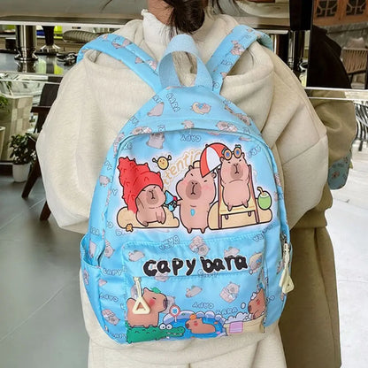 Cute Large Capacity Capybara Backpack, Cartoon Breathable Student Schoolbag, Nylon Ultra-light Book Bag, Back to school Girl