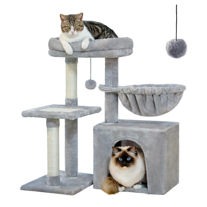 Cat tree, Cat Tower for Indoor Cats, 2 Styles Cat Activity Tree with Cat Scratching Posts, Big Hammock and Removable Top Perch Grey